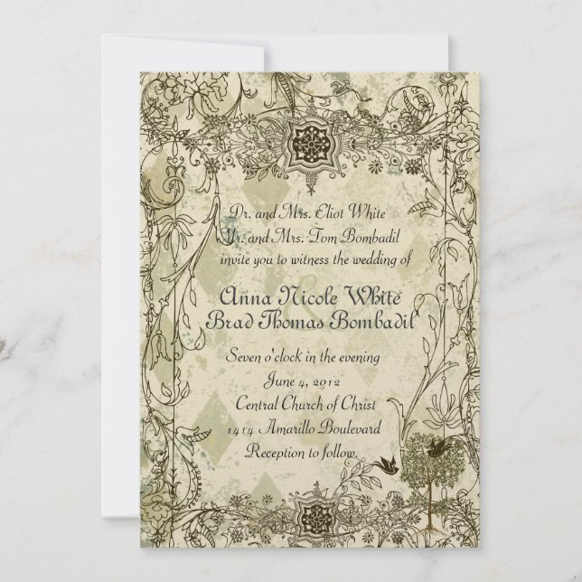 Vintage Italian Verdigris Wedding Invitation (Front)