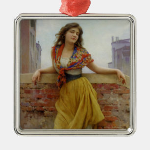 Vintage Italian Water-Carrier Girl Metal Ornament