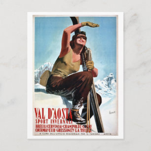 Vintage Italian winter sports ski travel ad Postcard