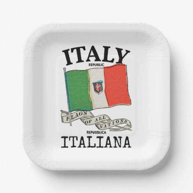 Vintage Italy Country Flag Paper Plate (Front)