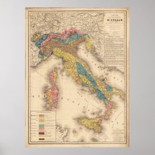 Vintage Italy Geology Map (1844) Poster