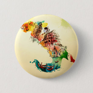Vintage Italy Map City Travel Love Watercolor 6 Cm Round Badge