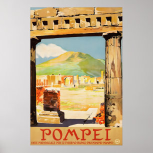 Vintage Italy Pompeii Travel Poster Mount Vesuvius