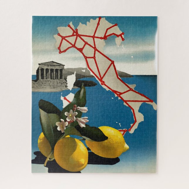 Vintage Italy Travel Road Map & Lemons Jigsaw Puzzle (Vertical)