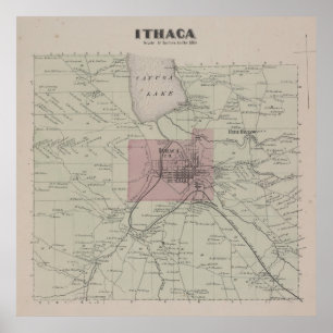 Vintage Ithaca NY Map (1866) Poster