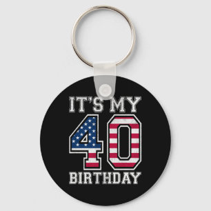 Vintage Its My 40th Birthday American Flag Indepen Key Ring