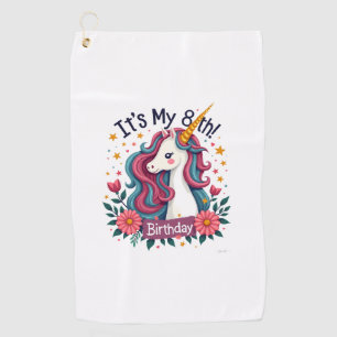 Vintage Its My 8th Birthday Unicorn Rainbow Floral Golf Towel