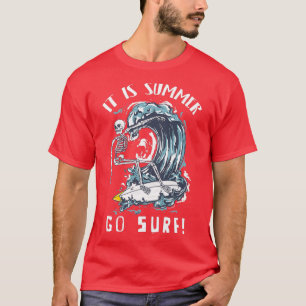 Vintage Its Summer Go Surf Beach Retro Skeleton Su T-Shirt