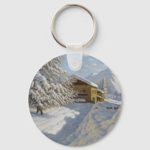 Vintage Ivan Choultse Winter Landscape Key Ring