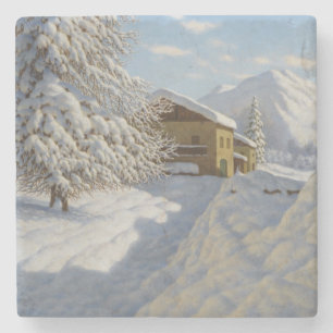 Vintage Ivan Choultse Winter Landscape Stone Coaster