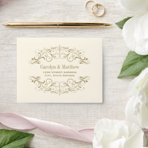 Vintage Ivory and Antique Gold Wedding RSVP Envelope