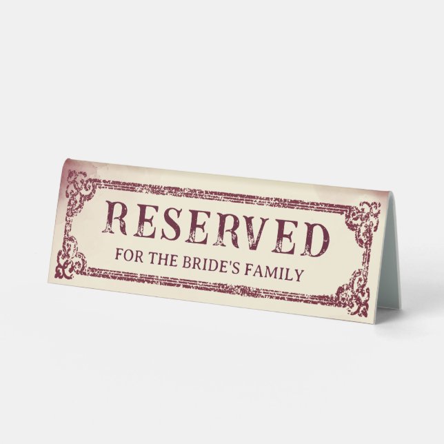 Vintage Ivory and Burgundy Wedding Reserved Seat (Front)