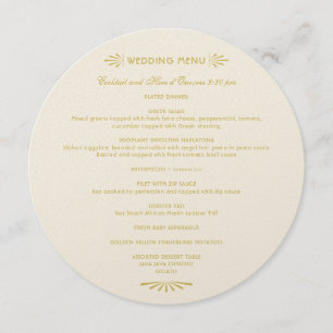 Vintage Ivory and Gold Art Deco Wedding Menu