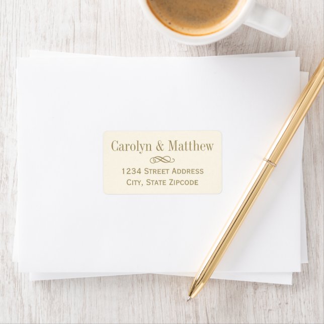 Vintage Ivory Antique Gold Wedding Return Address Label (Insitu)