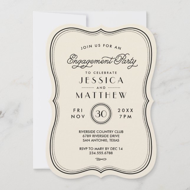Vintage Ivory Art Deco Engagement Party Invitation (Front)