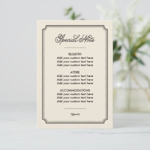 Vintage Ivory Art Deco Wedding Details Enclosure Card