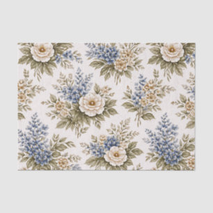 Vintage Ivory Blue Heirloom Floral Bouquet Tissue Paper