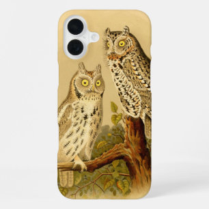 Vintage ivory brown white green cute owls iPhone 16 plus case