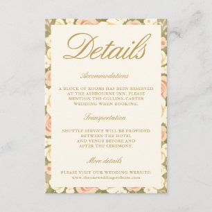 Vintage Ivory Elegant Ballroom Wedding Details Enclosure Card