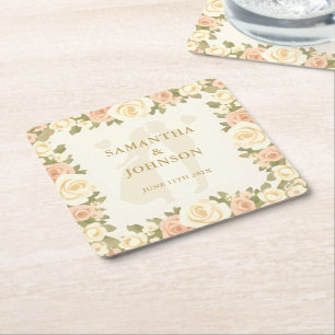 Vintage Ivory Elegant Wedding Square Paper Coaster