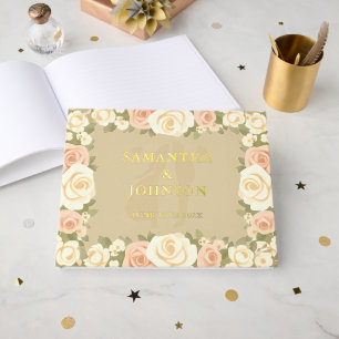 Vintage Ivory Floral Elegant Wedding Guest Book