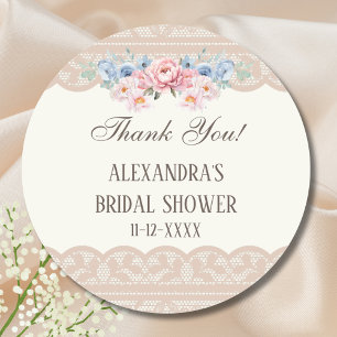 Vintage Ivory Floral Lace Bridal Shower Thank You Classic Round Sticker