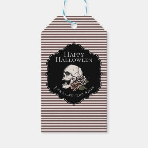 Vintage Ivory Floral Skulls Halloween Gift Tags