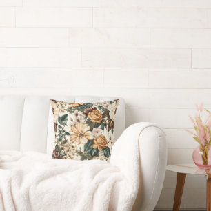 Vintage Ivory Flowers, Multicolored Roses Pattern Cushion