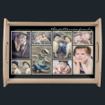 Vintage Ivory Framed Personalised Photo Collage Serving Tray<br><div class="desc">Ivory rectangle borders frame your cherished photographs against a classic black background on this lovely photo collage serving tray.  Room for eight pictures and your custom personalisation. Makes a wonderful gift for Mum or Grandmother.</div>