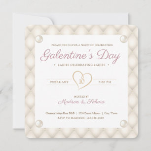 Vintage Ivory, Gold, and Pearls Galentine’s Party Invitation