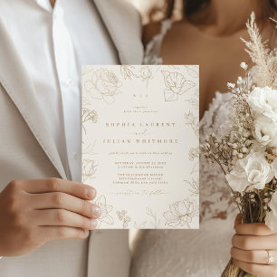 Vintage Ivory & Gold Drawn Floral Garden Wedding Invitation