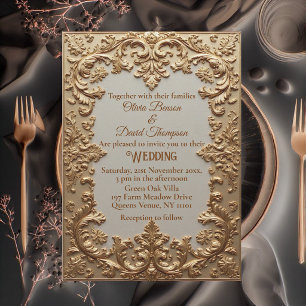 Vintage Ivory Gold Ornate Baroque Scroll Opulence Invitation