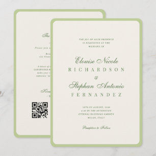 Vintage Ivory & Green All in One Old Money Wedding Invitation