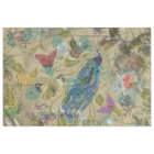 Vintage Ivory Green Blue Pink Peacock Collage