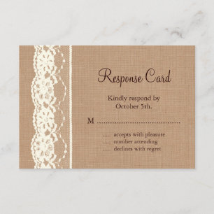 Vintage Ivory Lace and Medium Burlap RSVP Card