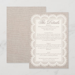 Vintage Ivory Lace & Beige Linen Victorian Wedding Enclosure Card