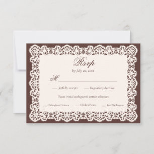 Vintage Ivory Lace Brown Vintage Wedding Meal RSVP Card