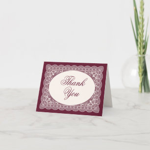 Vintage Ivory Lace Burgundy Elegant Photo Wedding Thank You Card