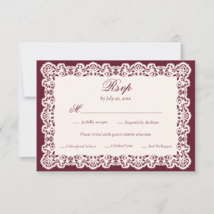 Vintage Ivory Lace Burgundy Vintage Wedding Meal RSVP Card