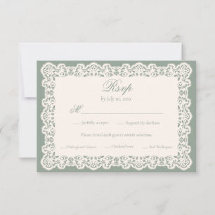 Vintage Ivory Lace Sage Green Vintage Wedding Meal RSVP Card
