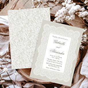 Vintage Ivory Lace Taupe Wedding Invitation