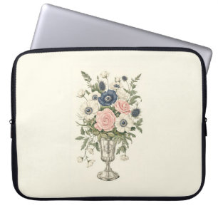 Vintage ivory pink blue mauve green flowers laptop sleeve
