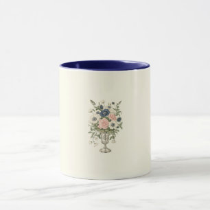 Vintage ivory pink blue mauve green flowers mug