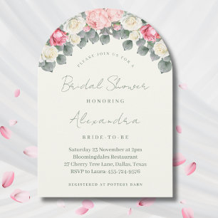 Vintage Ivory Pink Garden Roses Bridal Shower Invitation