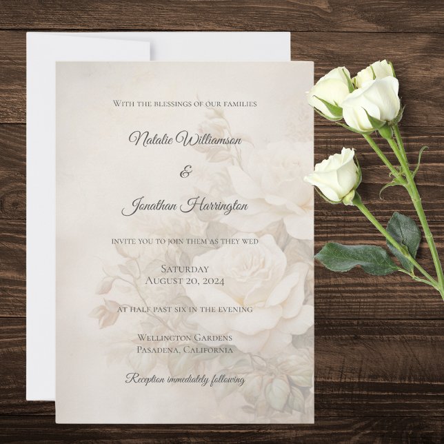 Vintage Ivory Rose Silhouette Elegant Wedding  Invitation (Creator Uploaded)