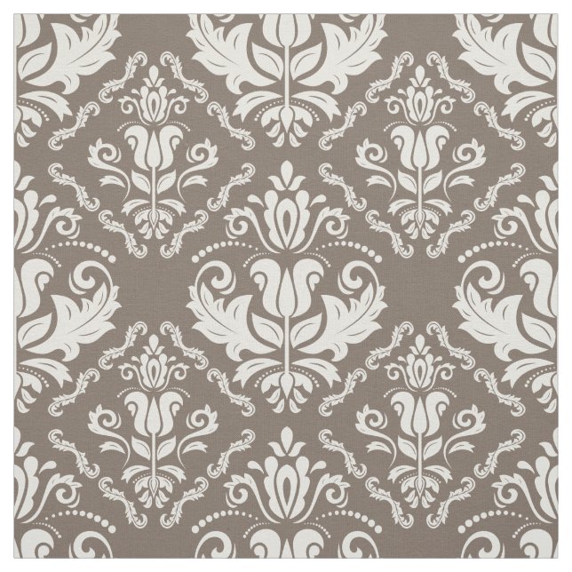 Vintage Ivory Taupe Damask Stylish Pattern Fabric (Swatch)