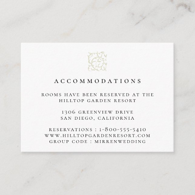 Vintage Ivy Logo Wedding Accommodations Enclosure Card (Front)