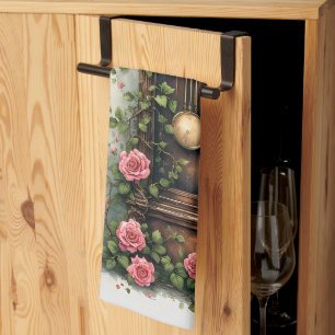 Vintage Ivy Rose Grandfather Clock Tea Towel