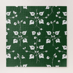 Vintage Ivy Vine Botanical Sketch Forest Green  Jigsaw Puzzle