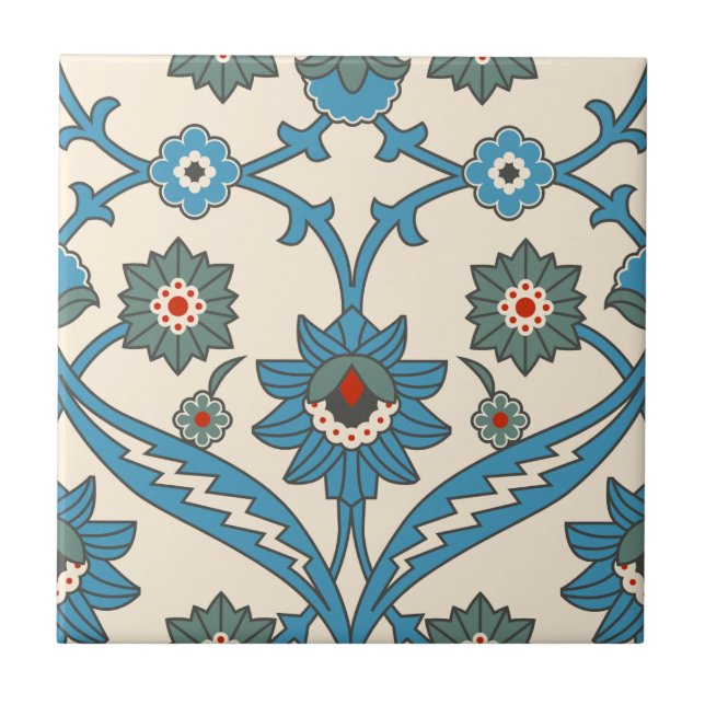 Vintage Iznik Floral Pattern Ceramic Tile (Front)